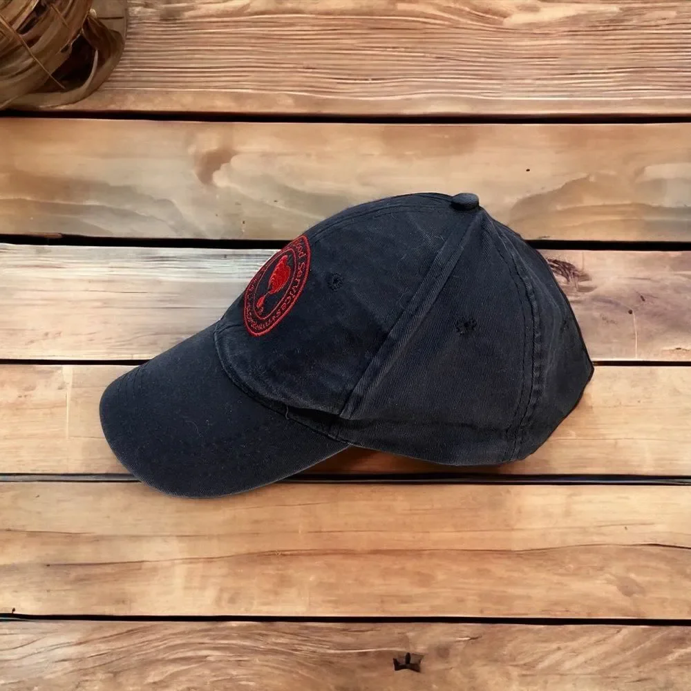 Black Cotton Baseball Running Hat Red Heart Embroidered Logo